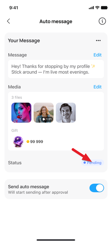Template Status field, example: Pending