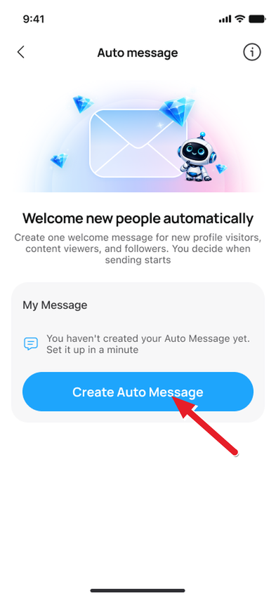 Auto Message landing screen before you create a template